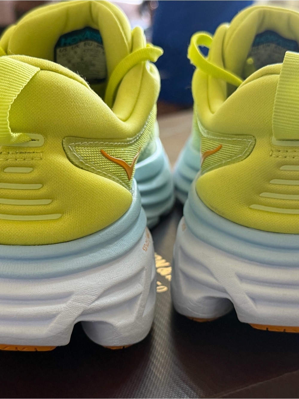 Hoka Bondi 8 Neon Yellow and Orange Bondi 8 Running Shoes - Picture 3 of 6